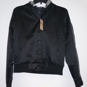 American Eagle Fleece Hoodie Bomber Jacket-Black-NWT